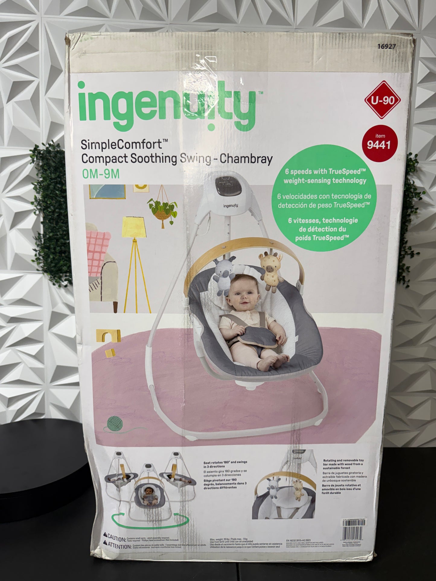 Ingenuity Simple Comfort Compact Baby Swing with Wood Toy Bar - Chambray