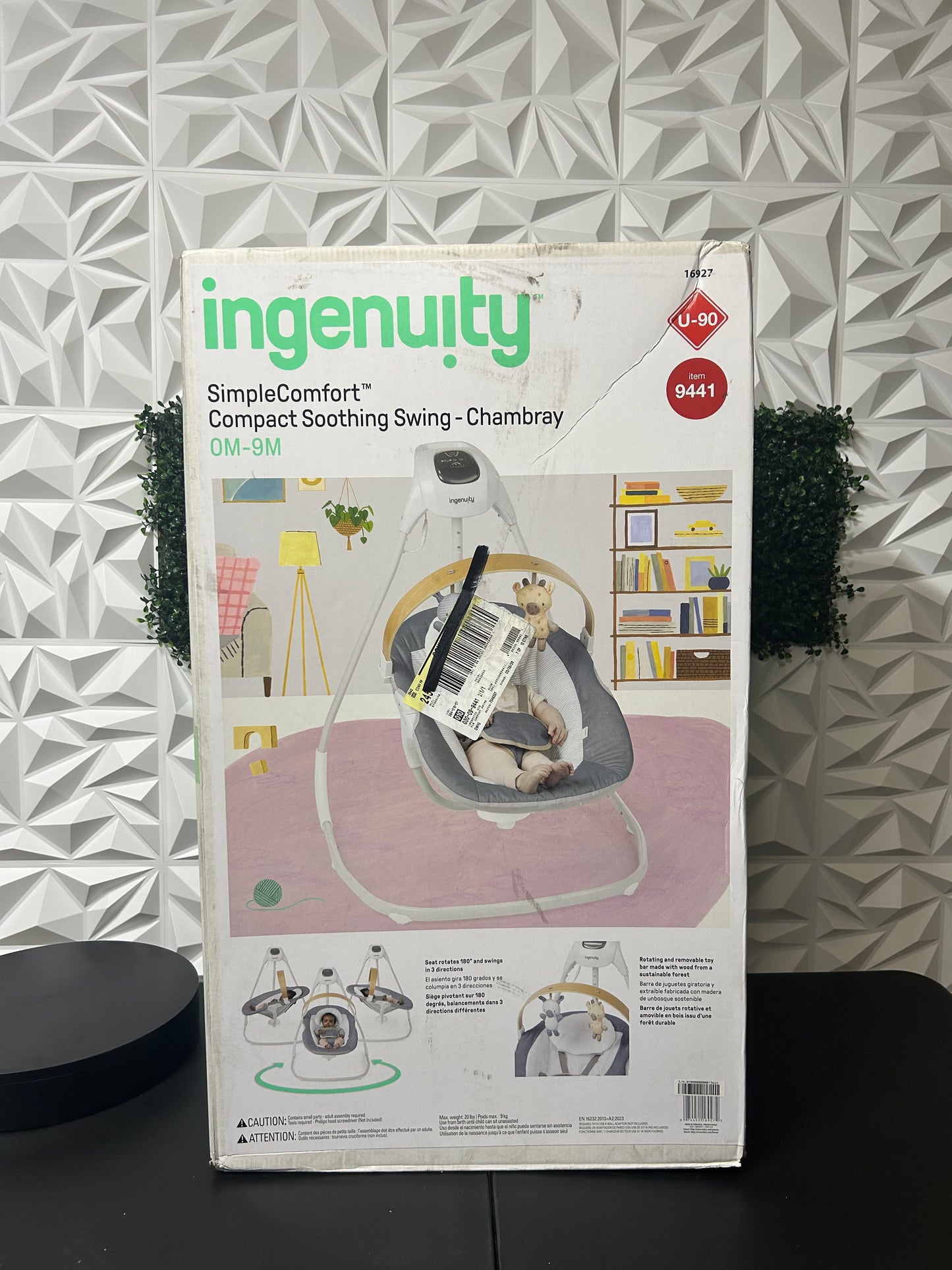 Ingenuity Simple Comfort Compact Baby Swing with Wood Toy Bar - Chambray