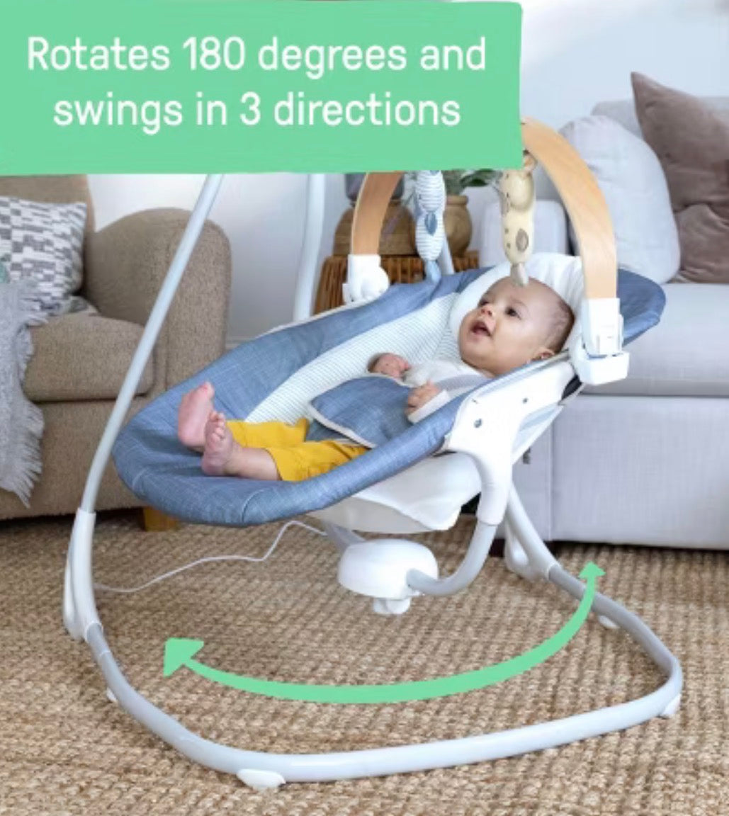 Ingenuity Simple Comfort Compact Baby Swing with Wood Toy Bar - Chambray