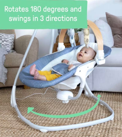 Ingenuity Simple Comfort Compact Baby Swing with Wood Toy Bar - Chambray