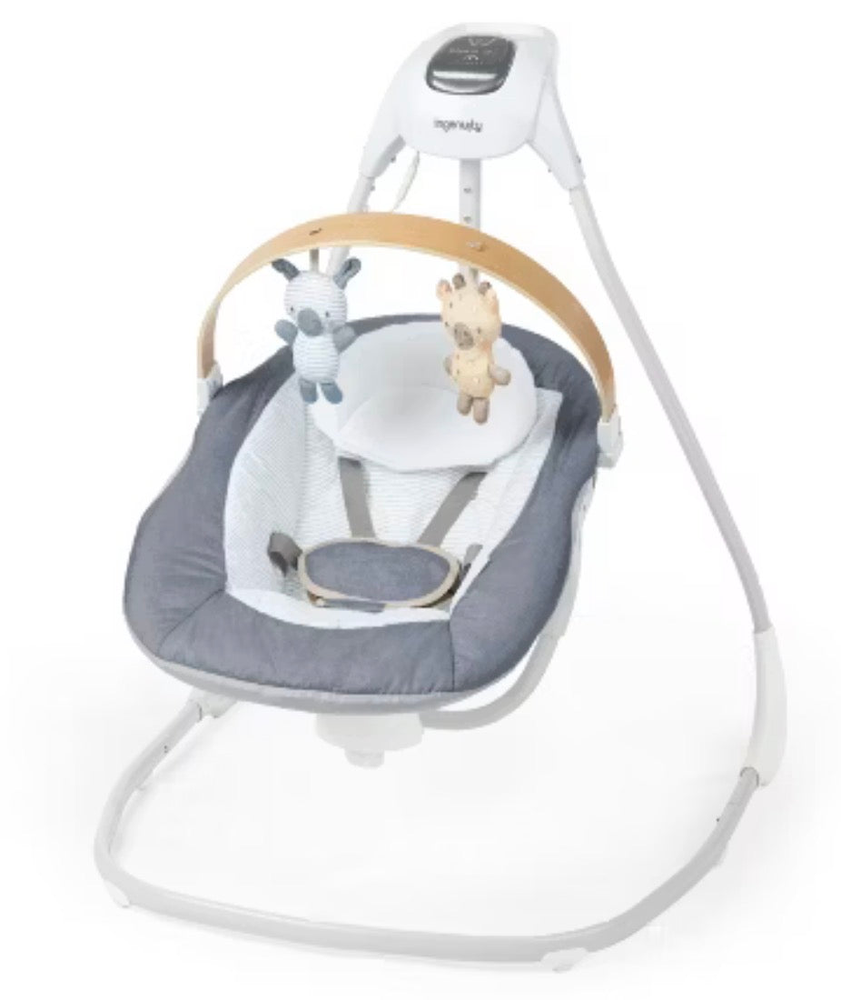 Ingenuity Simple Comfort Compact Baby Swing with Wood Toy Bar - Chambray