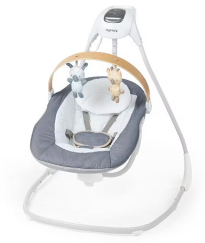 Ingenuity Simple Comfort Compact Baby Swing with Wood Toy Bar - Chambray