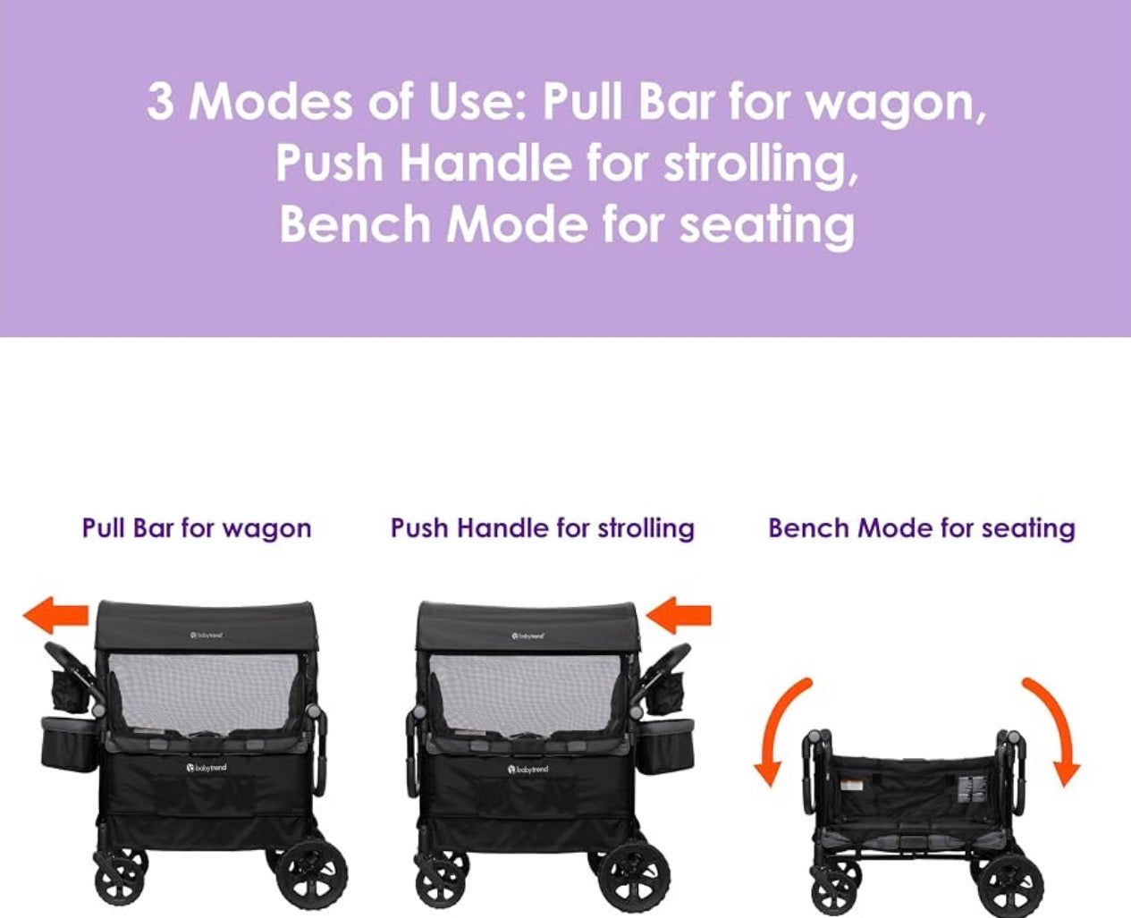 Baby Trend Quest Plus 3-in-1 Stroller Wagon, Dash Black