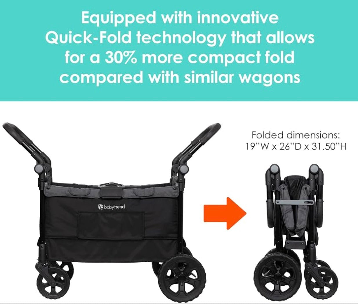 Baby Trend Quest Plus 3-in-1 Stroller Wagon, Dash Black