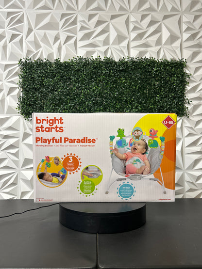 Bright Starts Playful Paradise Comfy Baby Bouncer Seat with Soothing Vibration and Toys