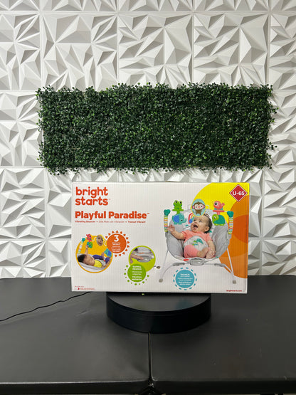 Bright Starts Playful Paradise Comfy Baby Bouncer Seat with Soothing Vibration and Toys