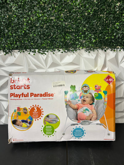Bright Starts Playful Paradise Vibrating Baby Bouncer with Toys