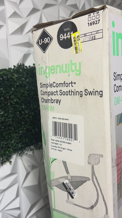 Ingenuity Simple Comfort Compact Baby Swing with Wood Toy Bar - Chambray